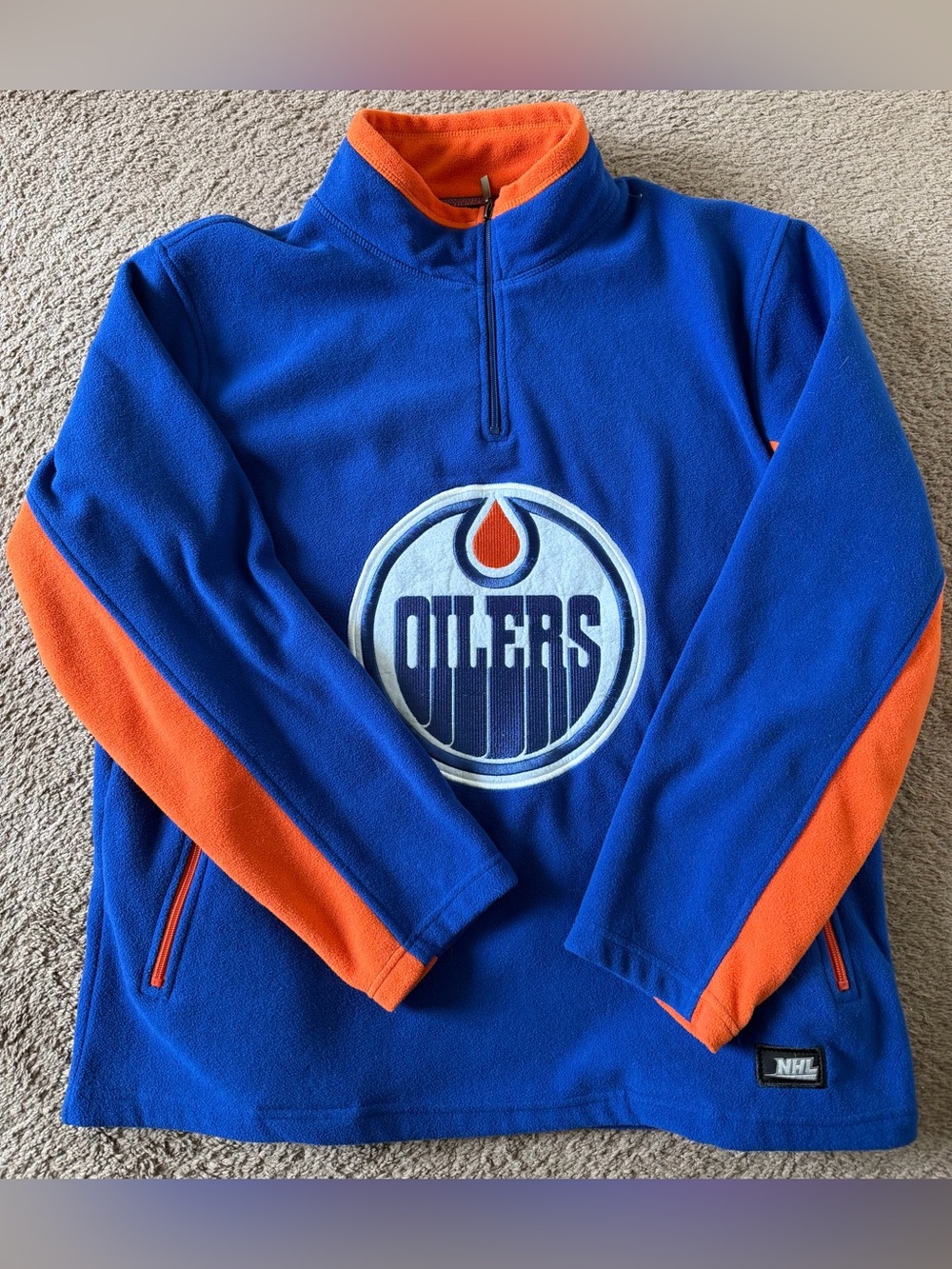 NHL Blue and Orange Edmonton Oilers Half-Zip Fleece Pullover